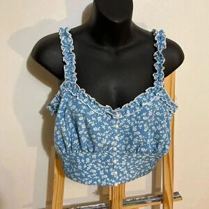 Cider, Floral Ruffle Crop Tank Top , size medium